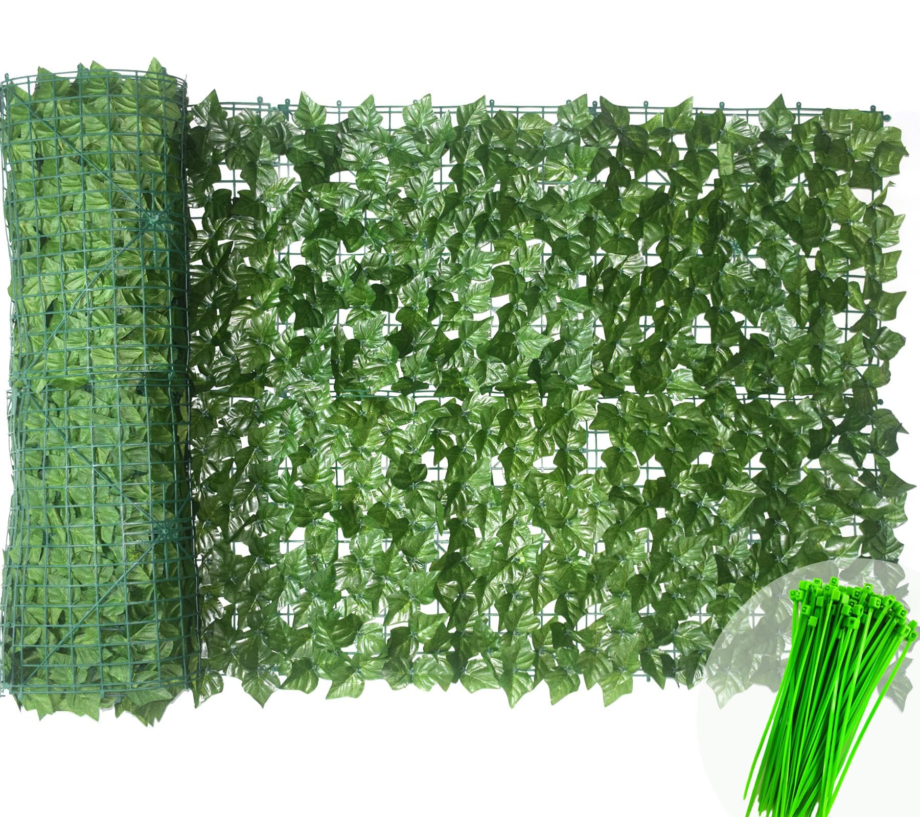 LEIVESTE - Seto artificial artificial para vallas de exterior, cubre balcón para barandilla, red de ocultación con hojas sintéticas, ultra cubriente, con 40 lazos verdes de regalo (hída, 2 x 12 m)