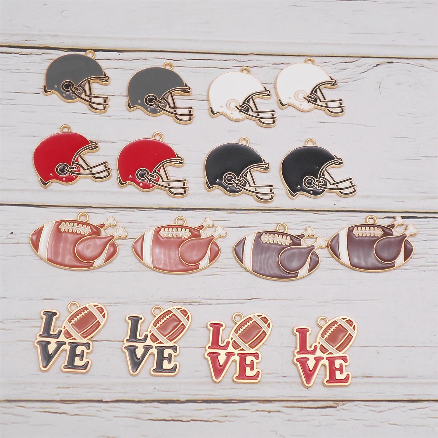 yaokan 16 Pack Enamel Football Helmet Charms - I Love Sports Rugby Ball Pendants for DIY Necklace Bracelet Earring Accessories - Image 4