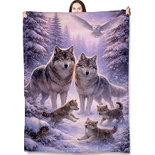 Wolf Family Throw Blanket Gifts for Kids Women, Wolf Wildlife Blankets for Home, Couch, Bedroom, Living Room Decor, Fuzzy Warm Flannel Plush 50"x60"