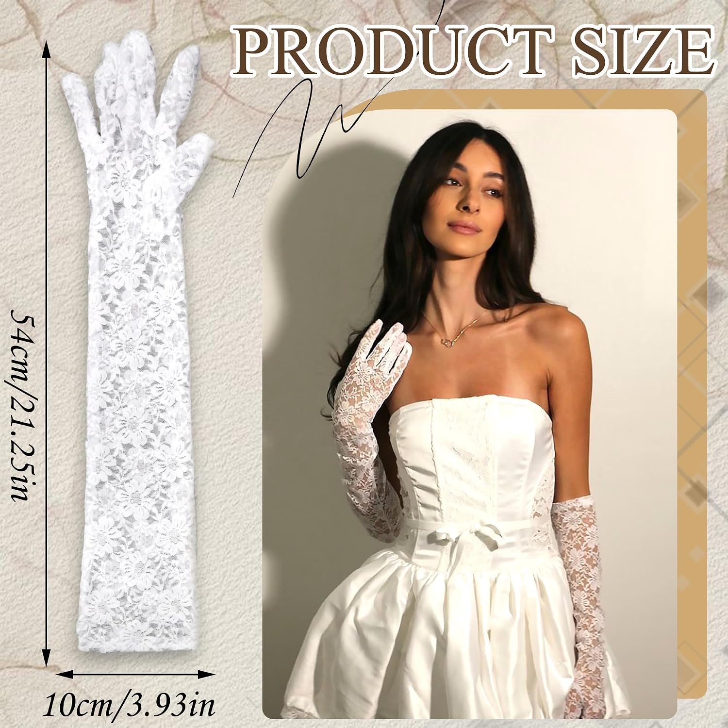 Long Lace Gloves Wedding Bridal Gloves Elegant Stretchy Floral Lace Glove for Women Tea Party Prom Evening (19.7 Inch)