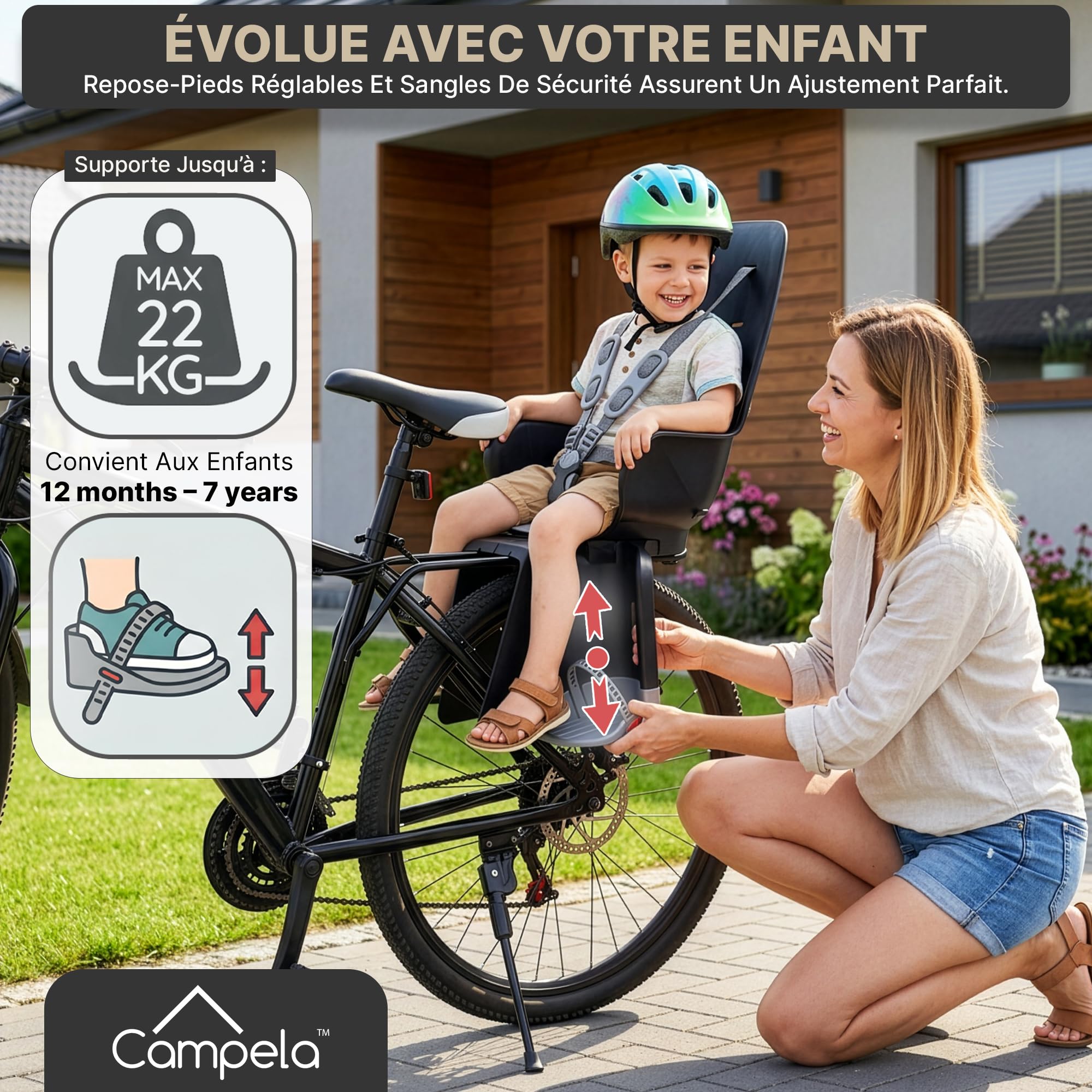Siège Enfant Vélo 2 en 1 Arrière Porte-Bagage Cadre CA0060