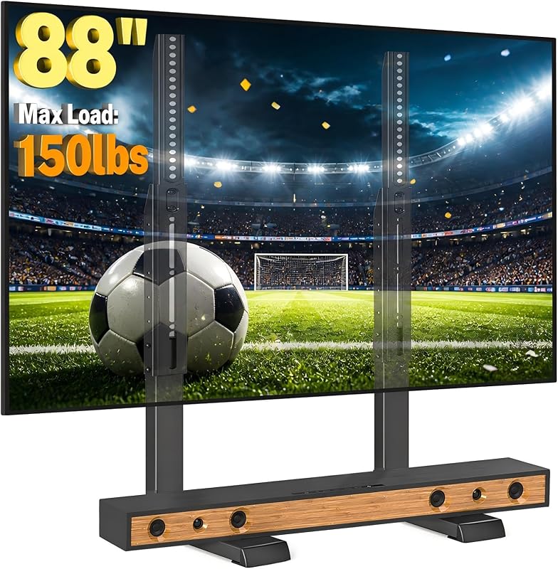 Table Top TV Stand Universal for 35-88 Inch Flat & Curved TVs | Height Adjustable TV Mount Stand, 150lbs Load, Built-in Cable Management, Black Finish