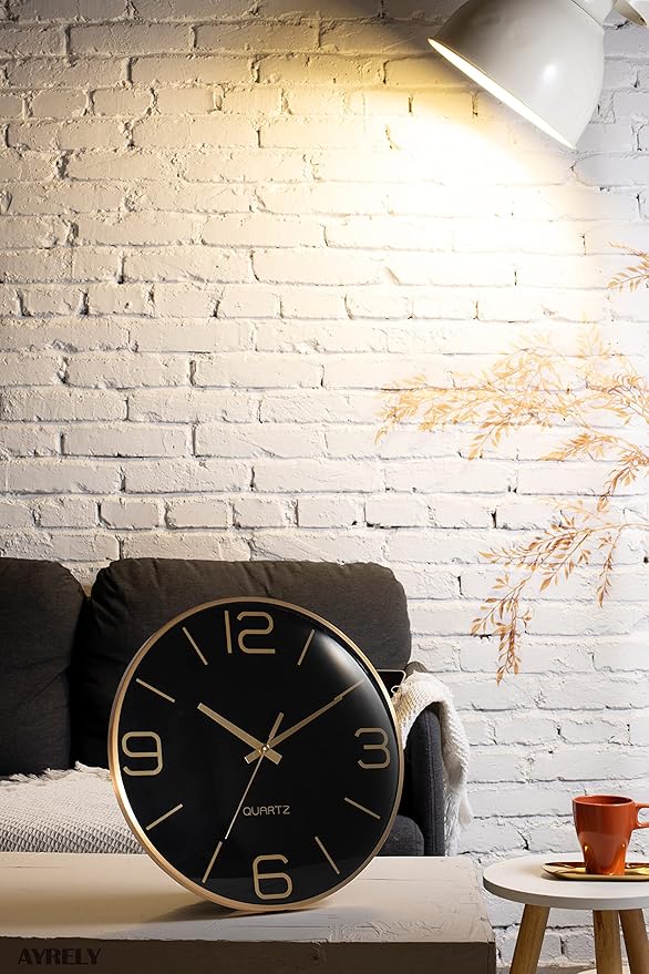 Reloj de Pared Silencioso 12 Pulgadas Moderno Dorado miniatura 5