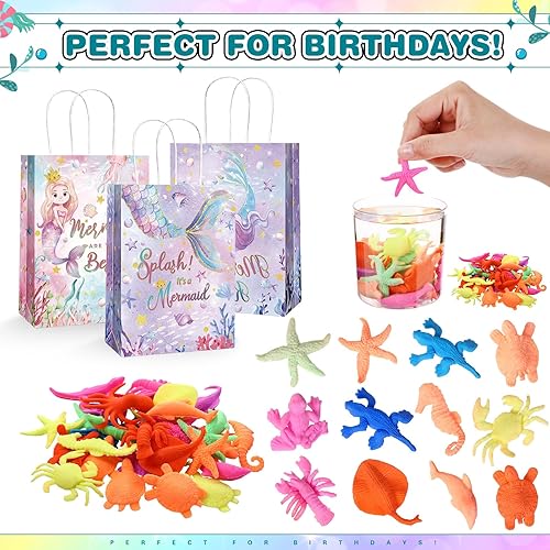 Miniatura 4 de Threan 242 piezas de regalos de fiesta de sirena, suministros de cumpleaños para niñas, pulsera de sirena, calcomanías de tatuaje, sellos, anillo