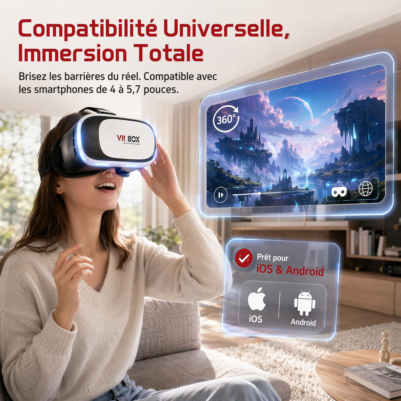 Casque de Réalité Virtuelle Intelligent Jeux Ordinateur Détente VR Box 2.0 Version VR Virtual Lunettes 3D + Bluetooth Télécommande