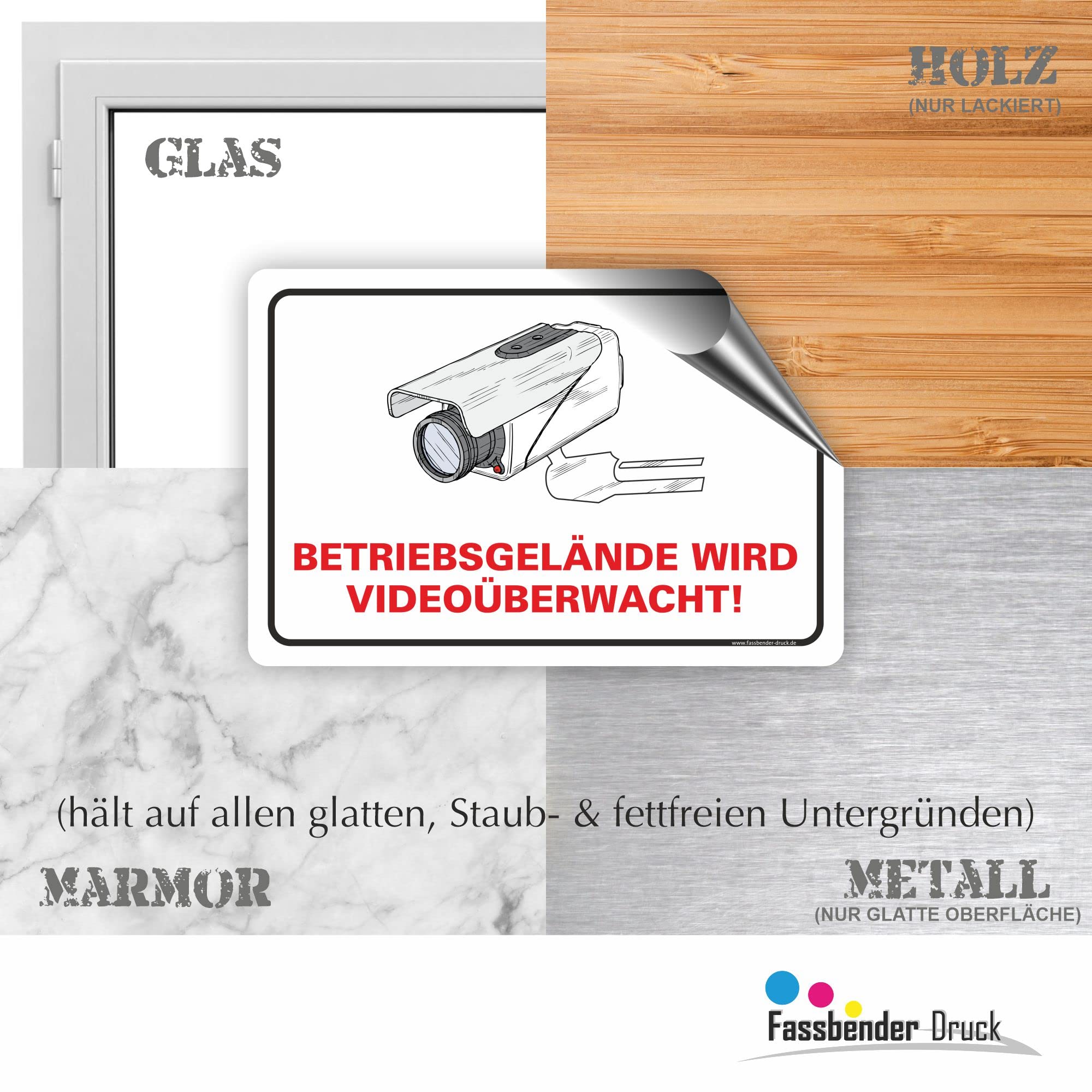 BETRIEBSGELÄNDE VIDEOÜBERWACHT Schild zum Markieren eines videoüberwachten Bereiches - Aluverbundplatte für ein Videoüberwachungsschild - (90x60cm AUFKL.)