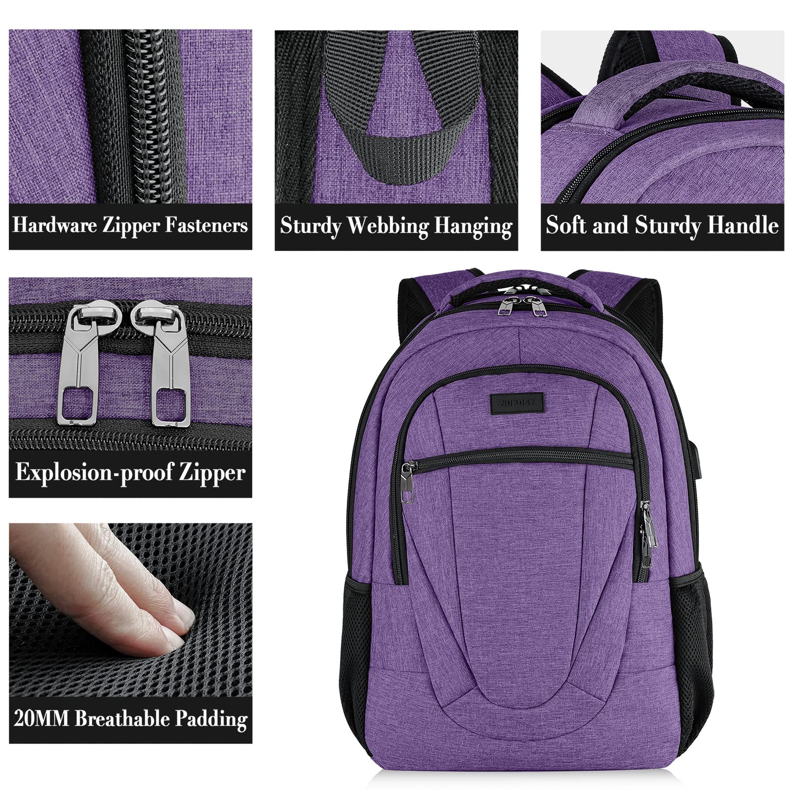 BIKROD Zaino Uomo per PC Portatile 15,6 Pollici con Caricatore USB, Zaino da Lavoro Impermeabile Laptop Computer Notebook Scuola Viaggio Regalo Uomo & Donna