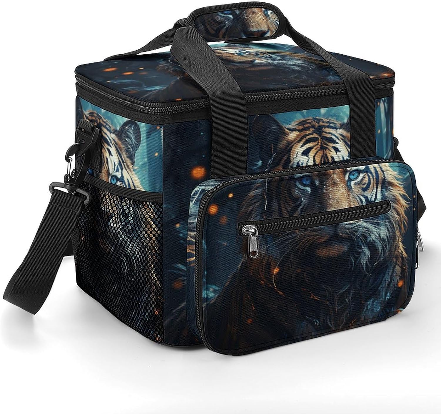 Camping Ice Pack, Tiger Print Cooler Bag, 22.5L Large Capacity Insulated Lunch Tote Bag for Outdoor, Picnic, BBQ, Travel, Work