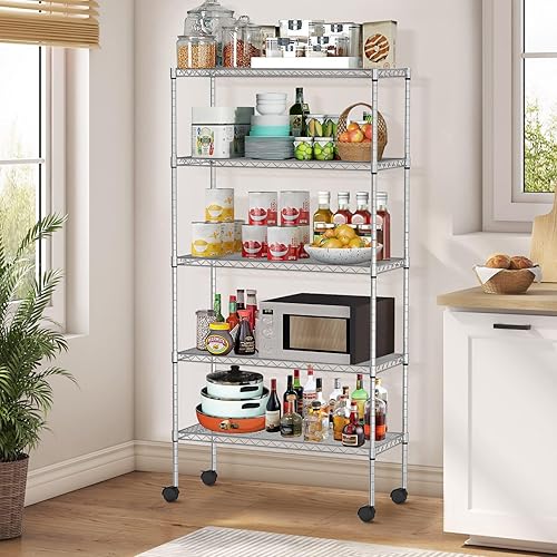 Miniatura 20 de Estantes de almacenamiento de 6 niveles con ruedas, estantería de metal resistente, capacidad de 2100 libras, estantería de garaje, estantes