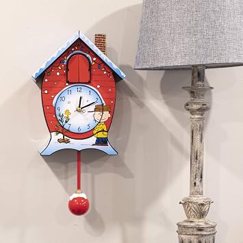 Mark Feldstein Peanuts Linus & Lucy Christmas Cuckoo Clock, Red, 17 in