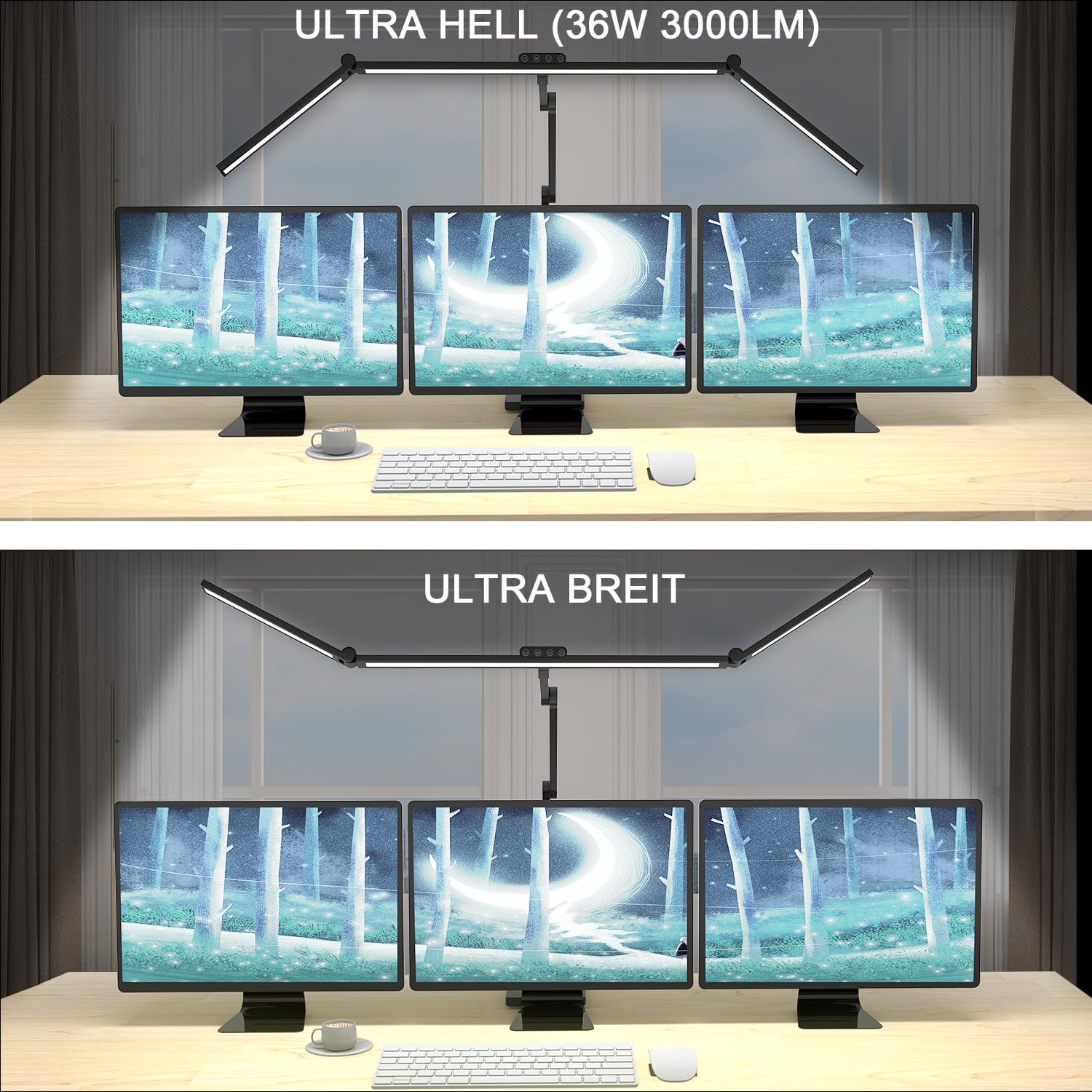 EPABINA Die 36W 3000 Lumen Schreibtischlampe mit Sockel, LED Dimmbar Tageslichtlampe, Drehbare Tischlampe, 120cm Monitor Lampe mit Automatischer Beleuchtung für Zeichnen
