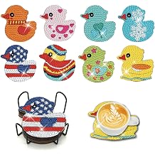 YOKUSHI 8PCS Cartoon Diamond Art Coasters kit for Adults, Cute Duck DIY Diamond Painting Coasters Kit with Holder, Small Diamond Art Painting Kit for Adults Kids Art Craft Supplies Duck