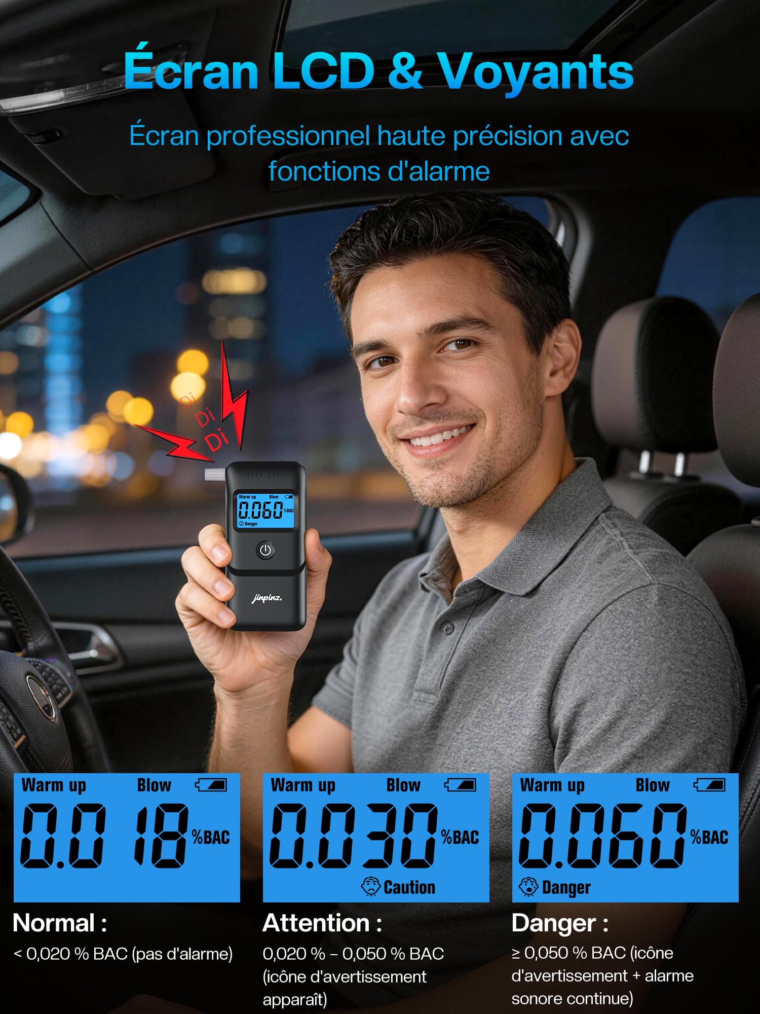 Ethylotest Electronique Précis Alcootest Numérique: Ethylometre Professionnel avec Écran LCD HD Capteur de Haute Précision - Portable Ethylotest avec 10 Embouts pour Particuliers et Usage Domestique