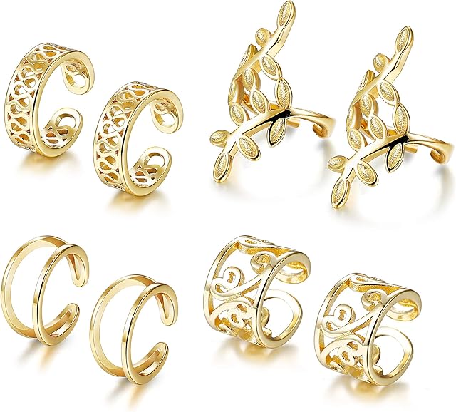 YADOCA 4 Pairs Ear Cuff Earrings for Women Men Clip on Earrings Set Fake Piercing Helix Ear Clip Non Pierced Cartilage Earrings Silver Gold