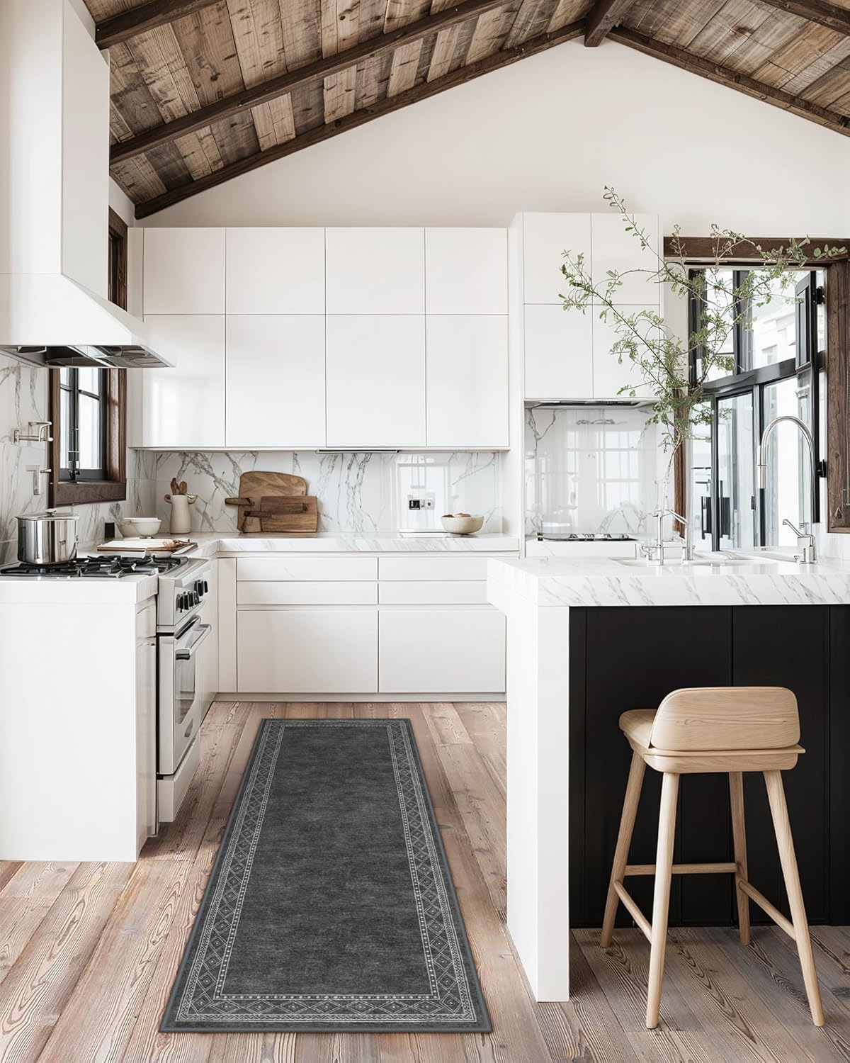 Lahome Modern Bordered Rug Runners for Hallways Non Slip, Ultra-Thin 2x6 Kitchen Runner Rugs Non Skid Washable, No Shedding Soft Hallway Runner Rug for Bedroom Entryway Laundry Room (2x6ft,Gray)