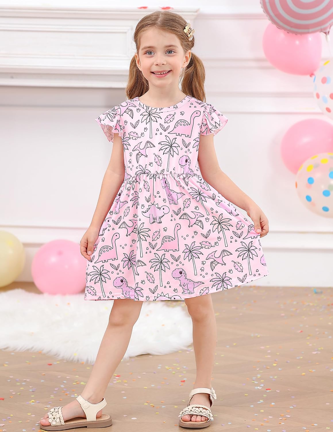 RAISEVERN Toddler Girls Dress Summer Ruffle Flutter Sleeve Dresses 2-7T