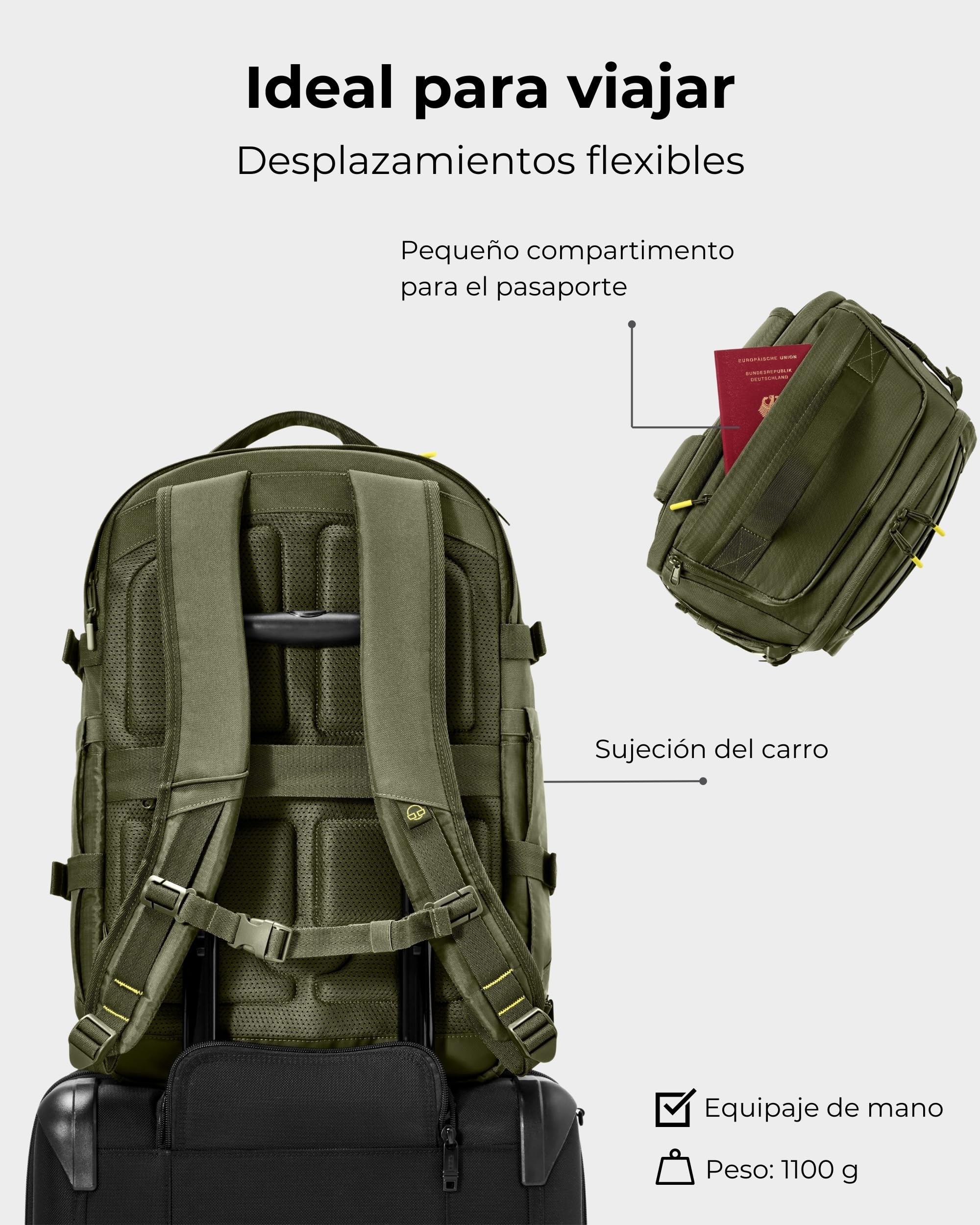 Johnny Urban Mochila Portatil Hombre Mujer Verde - Jack - Mochilas Para Deporte Trabajo Viaje Ocio Con Muchos Compartimentos - Repelente al agua