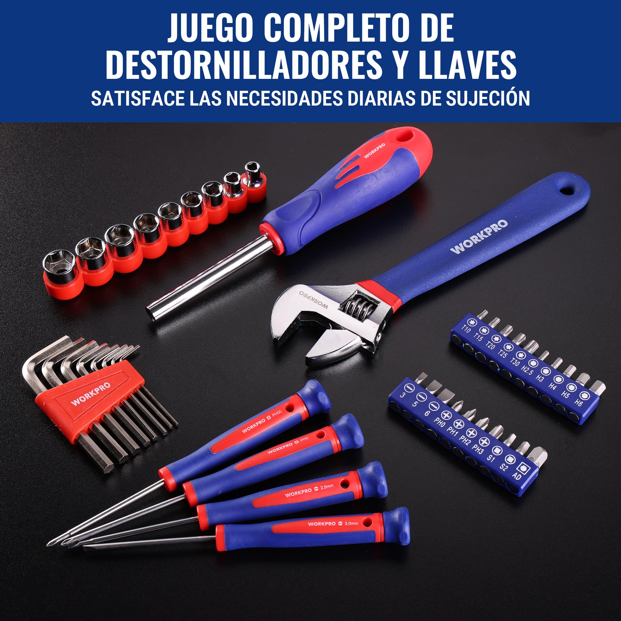 WORKPRO Juego de Herramientas Básicas 100-piezas, Herramientas manuales con Bolsa, Set de Herramientas Profesionales para Bricolaje y Arreglos Diarios