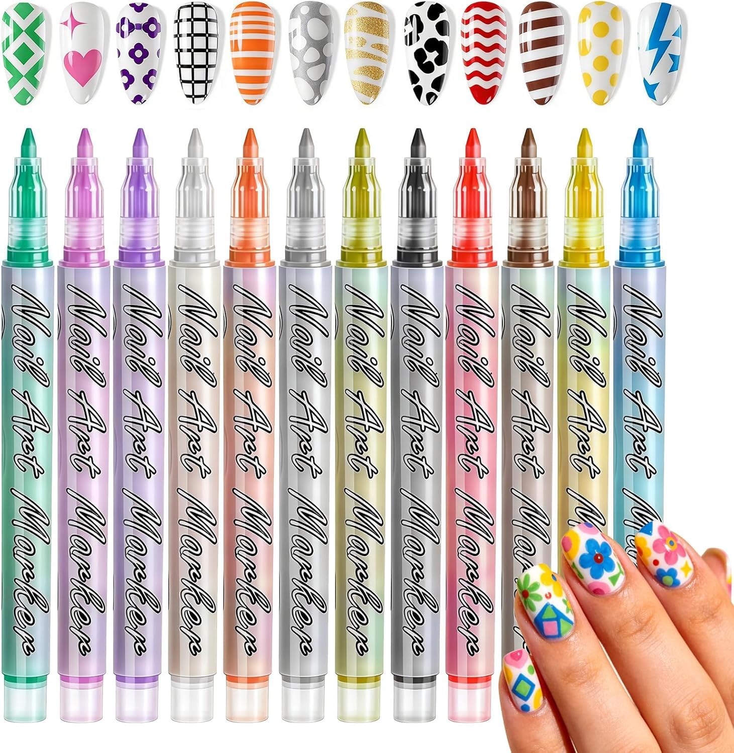 Suicune 0.7mm Nail Art Pens Set 12 Colors Nail Art Markers for DIY Painting Nails, Drawing, Dotting & Liner Designs, Nail Pens for Adults & Teens Nail Art, Home Salon Beauty Manicure Tools-picture-23