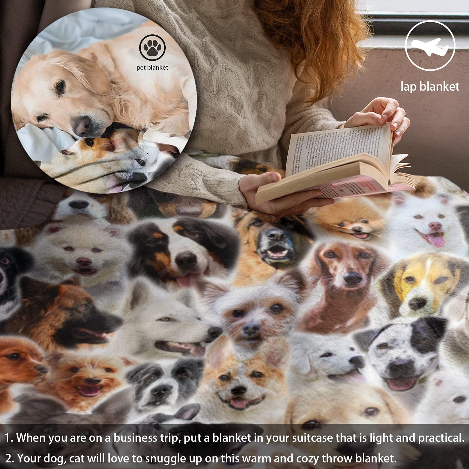 Large Fleece Throw Blanket for Couch Sofa, Fuzzy Soft Cozy Blankets and Throws Warm Lightweight Plush Lap Blanket for Women Men, 50 x 60 inches, Cute Dogs Pattern - Image 5