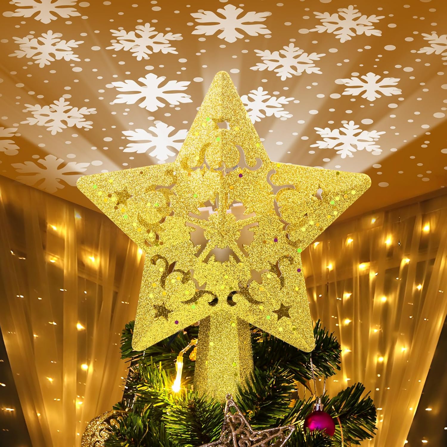 Amazon.com: Christmas Tree Topper Lighted Star Tree Topper with ...