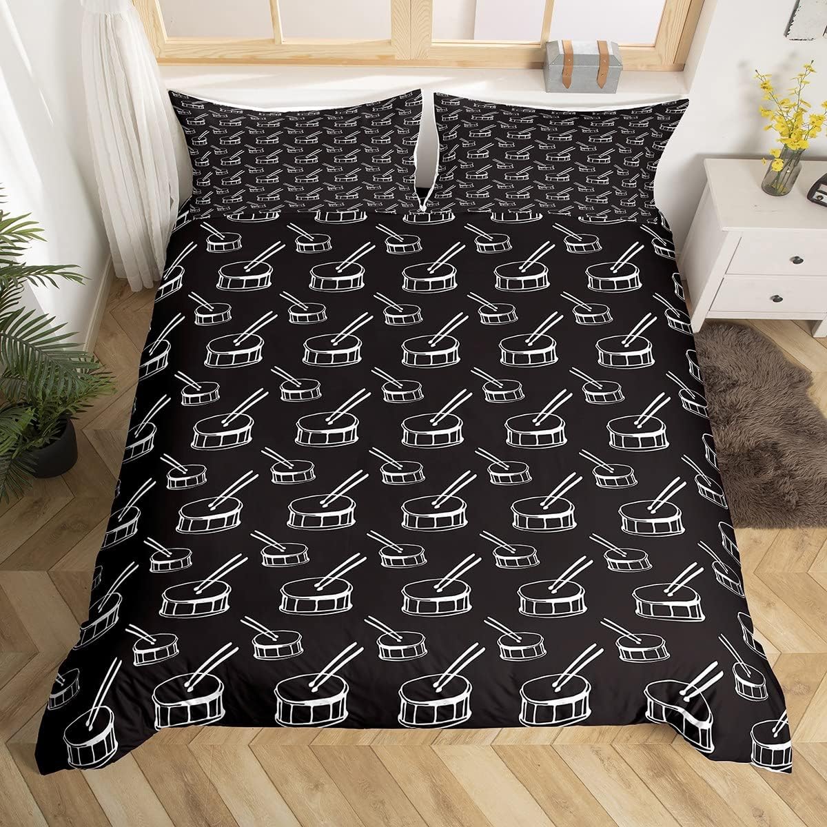 Loussiesd Rock Music Duvet Cover Set Cool Drum Kit Bedding Set 200 x