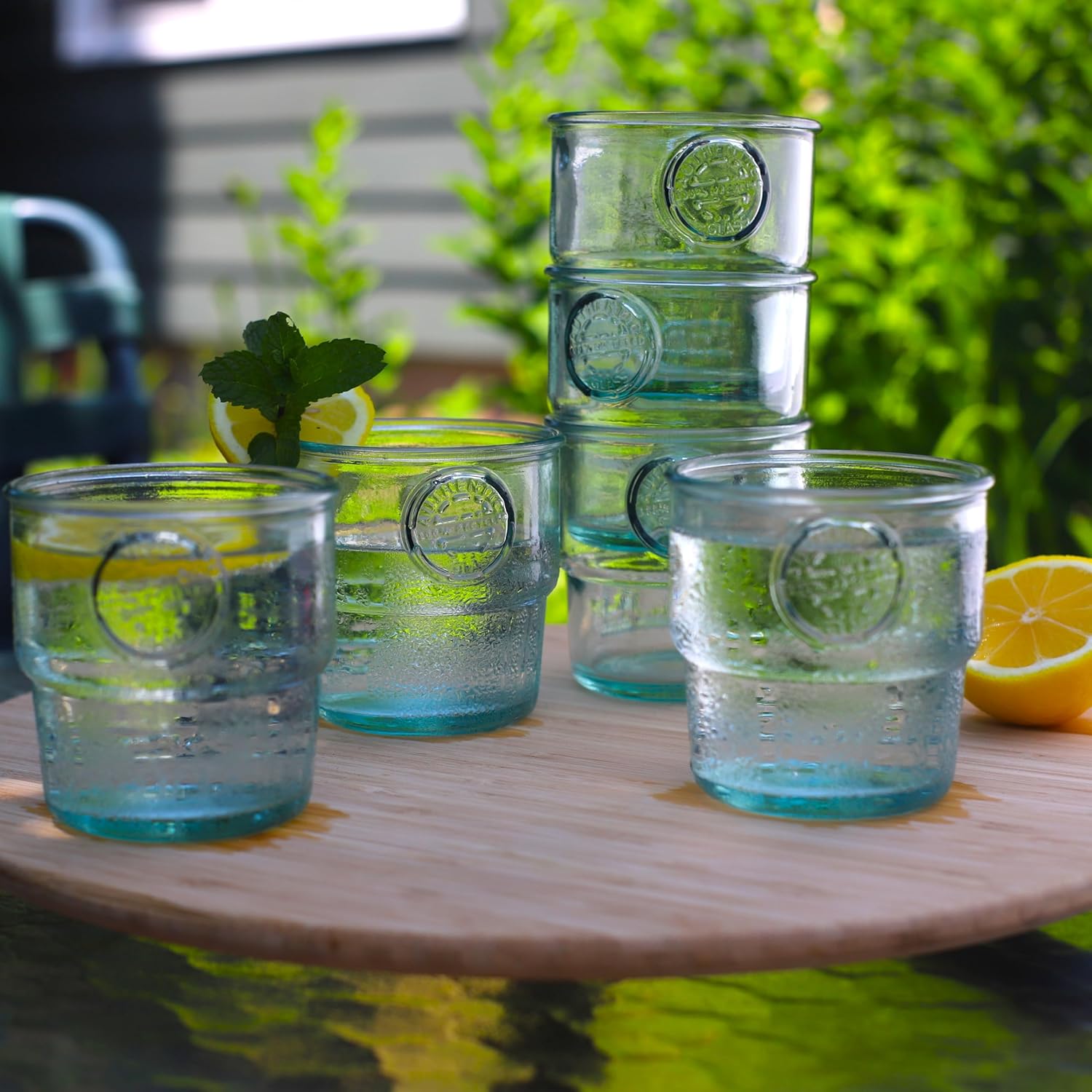 Euro Ceramica Barra Collection Stackable Recycled Glass Tumblers, 10 oz Drinking Glasses, Set of 6