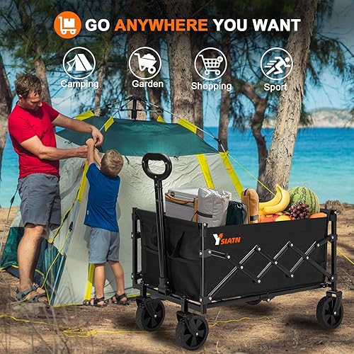 Miniatura 5 de Carrito plegable con capacidad de peso de 350 libras, carrito de compras ligero con ruedas, carrito plegable de comestibles portátil para playa,