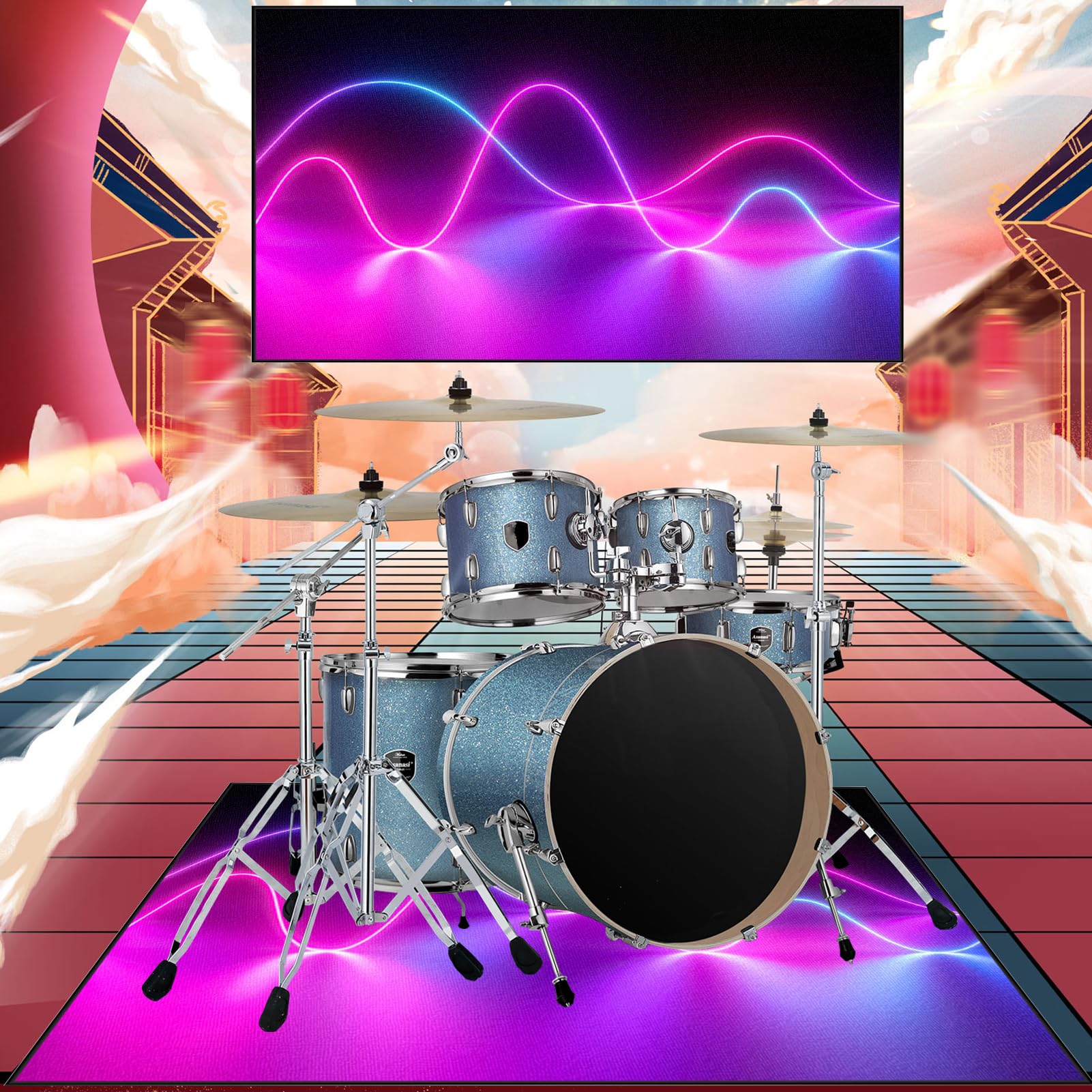 230 x 200 cm Dywaniki akustyczne | Mata z baterią elektroniczną | Mata dźwiękoszczelna antypoślizgowa | Mata bębnowa do bębna bębna bębna akustycznego bębna i innych instrumentów muzycznych