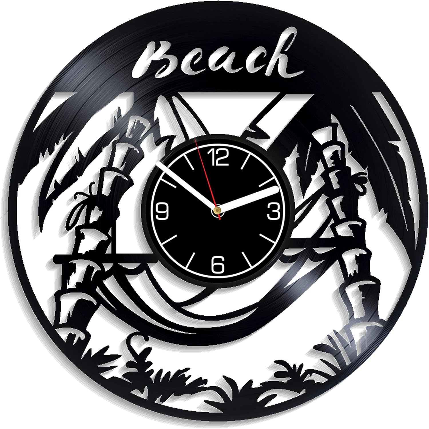 Beach Decoration 12 inch Wall Clock Ocean Art Beach Vinyl Record Wall Clock Birthday Gift for Man Summer Wall Art Nature Wall Clock Modern Ocean Vinyl Clock Palm Tree Xmas Gift for Girl