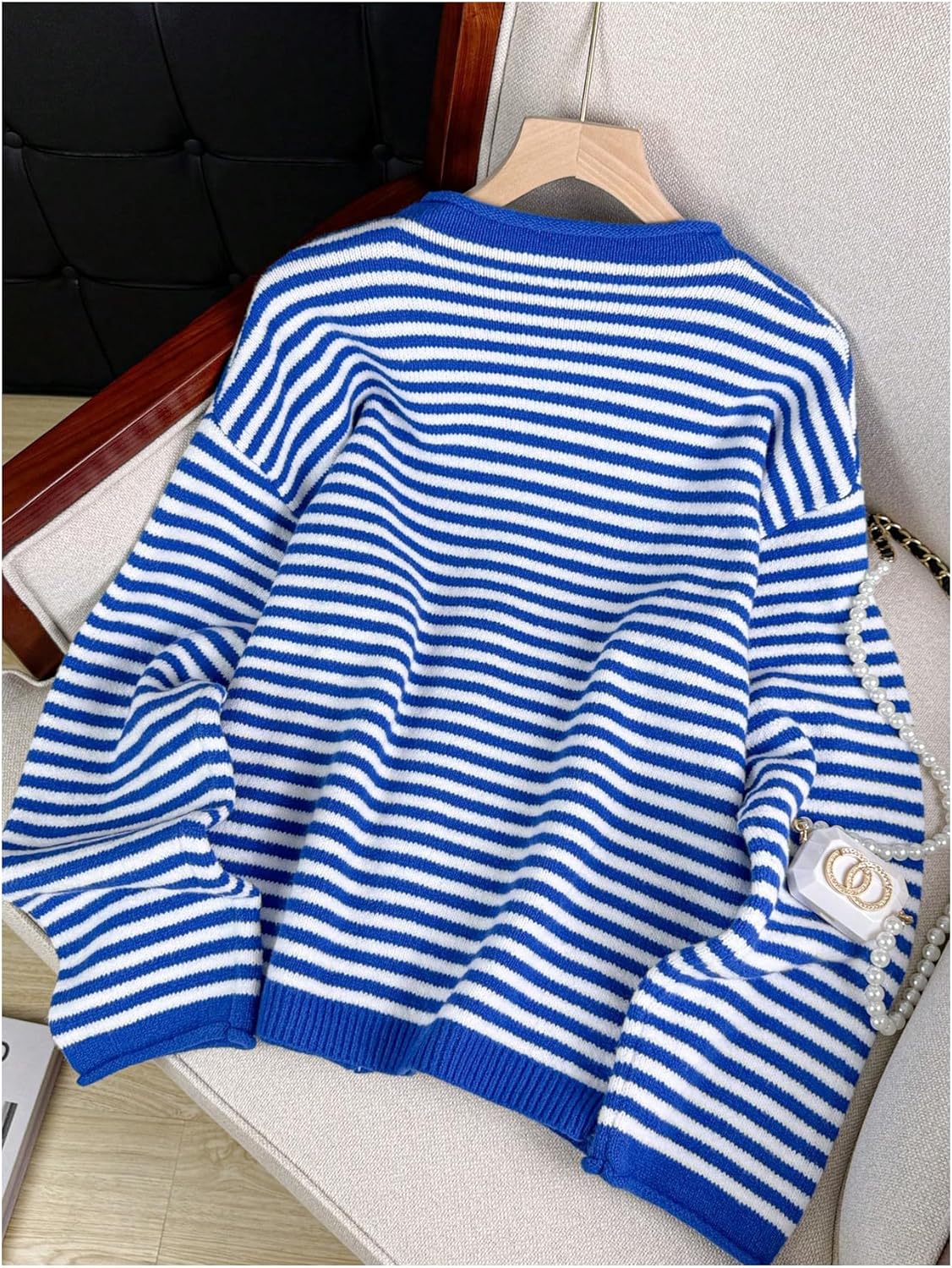 Milumia Women's Striped Button Down Cardigan Sweater Long Sleeve Crewneck Loose Knit Tops - Image 3