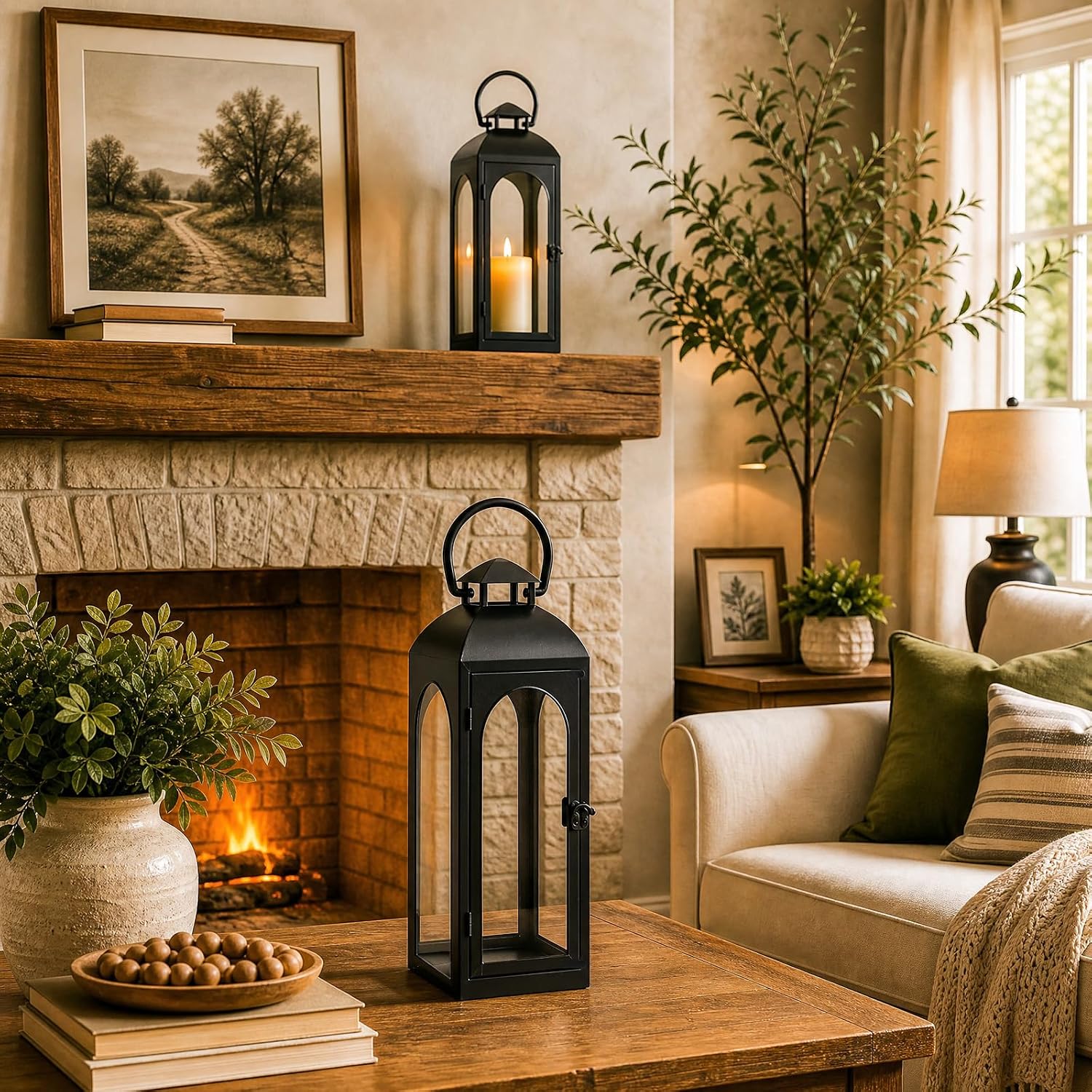 MUMTOP Decorative Lantern 16 Inch Black Metal Candle Holders 1 Pack