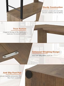 Quikraen 7-tier Corner Bookshelf, Tall L-Shaped Bookcase,Vintage Brown | Freestanding Corner Bookshelf,187cm Storage Rack,Industrial wooden Bookcases,Storage for Bedroom, Living Room