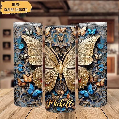 Miniatura 2 de Hyturtle Vaso delgado personalizado de mariposa, acero inoxidable de 20 onzas, nombre personalizado, regalos para amantes de los animales, regalos