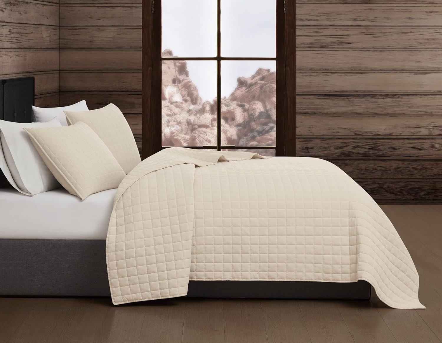 Frye Vintage Washed 100% Cotton 3-Piece Full/Queen Quilt Set in Natural, Solid Color, Oeko-TEX Certified
