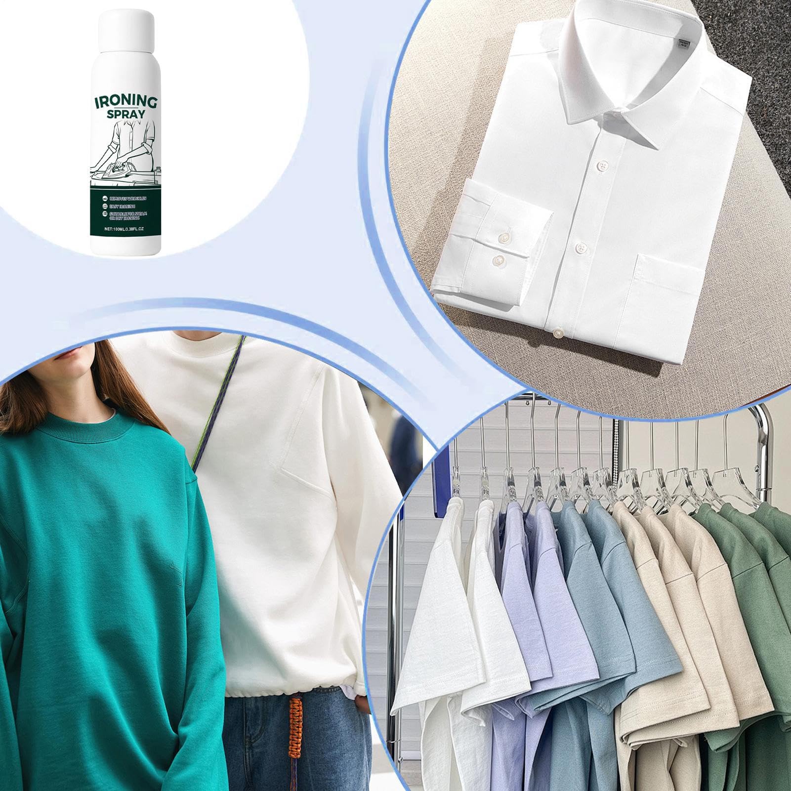 Static Guard Spray - 100ml Portable All-Purpose, Ironing Sprays For Fabric, Cironing Starch Sprays, Professional Iron Spray To Starch Clothes For Cotton Linen Polyester Wool Silk Home Households