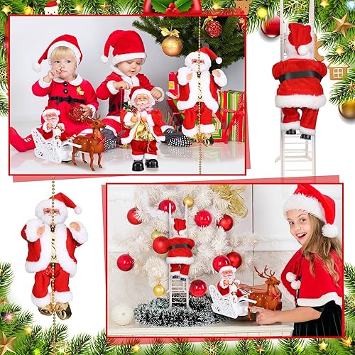 Miniatura 6 de 4 piezas eléctrica escalada Papá Noel decoración Santa Claus escalada cuerda escalera musical Santa Navidad Santa trineo reno árbol colgante adorno