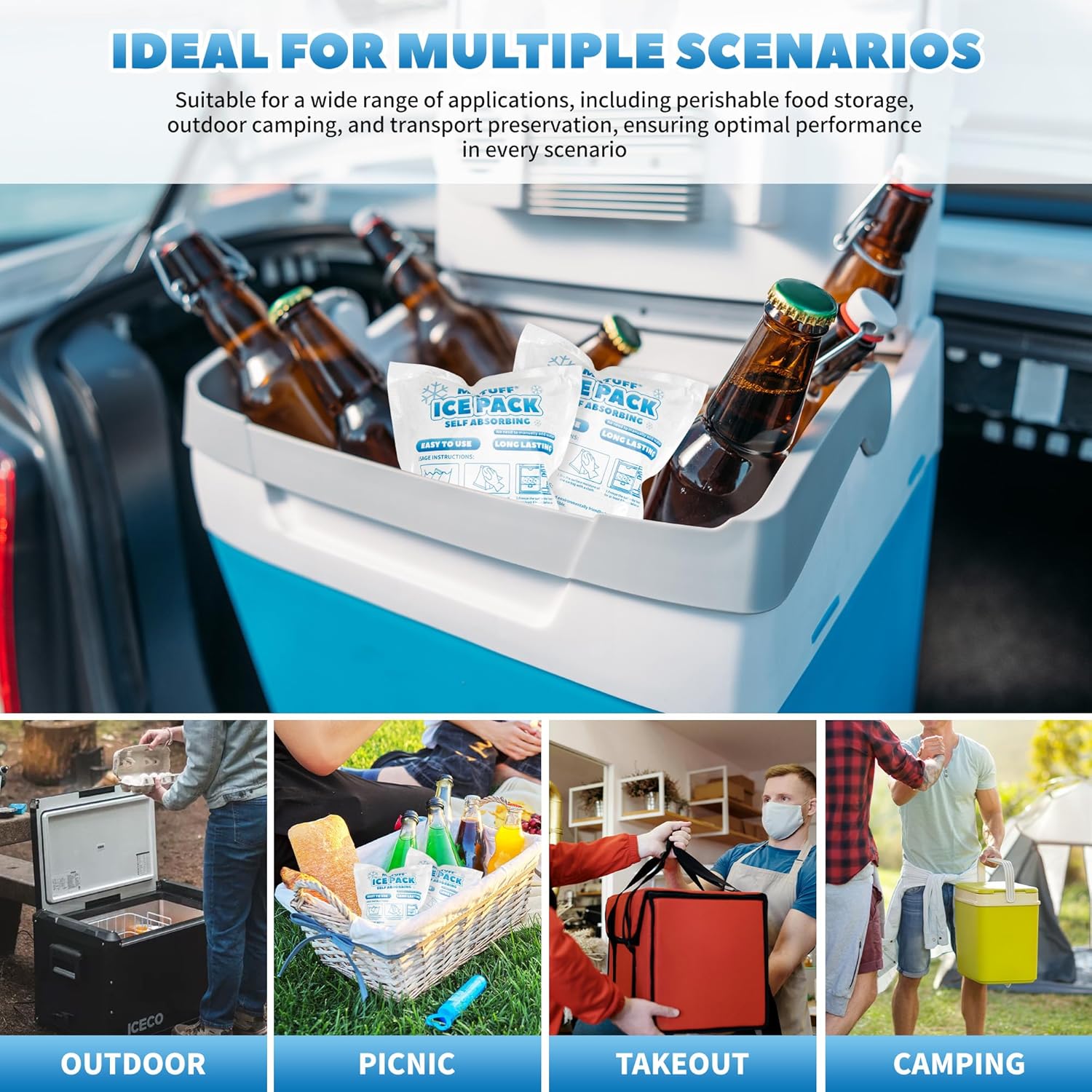 100 Pcs Reusable Ice Packs for Coolers (3.7''x4.9'') - Upgraded Explosion-Proof & Leakproof Gel Freezer Packs for Lunch Boxes, Shipping, Camping, Beach & Fishing | Keep Food/Drinks Fresh - Image 7