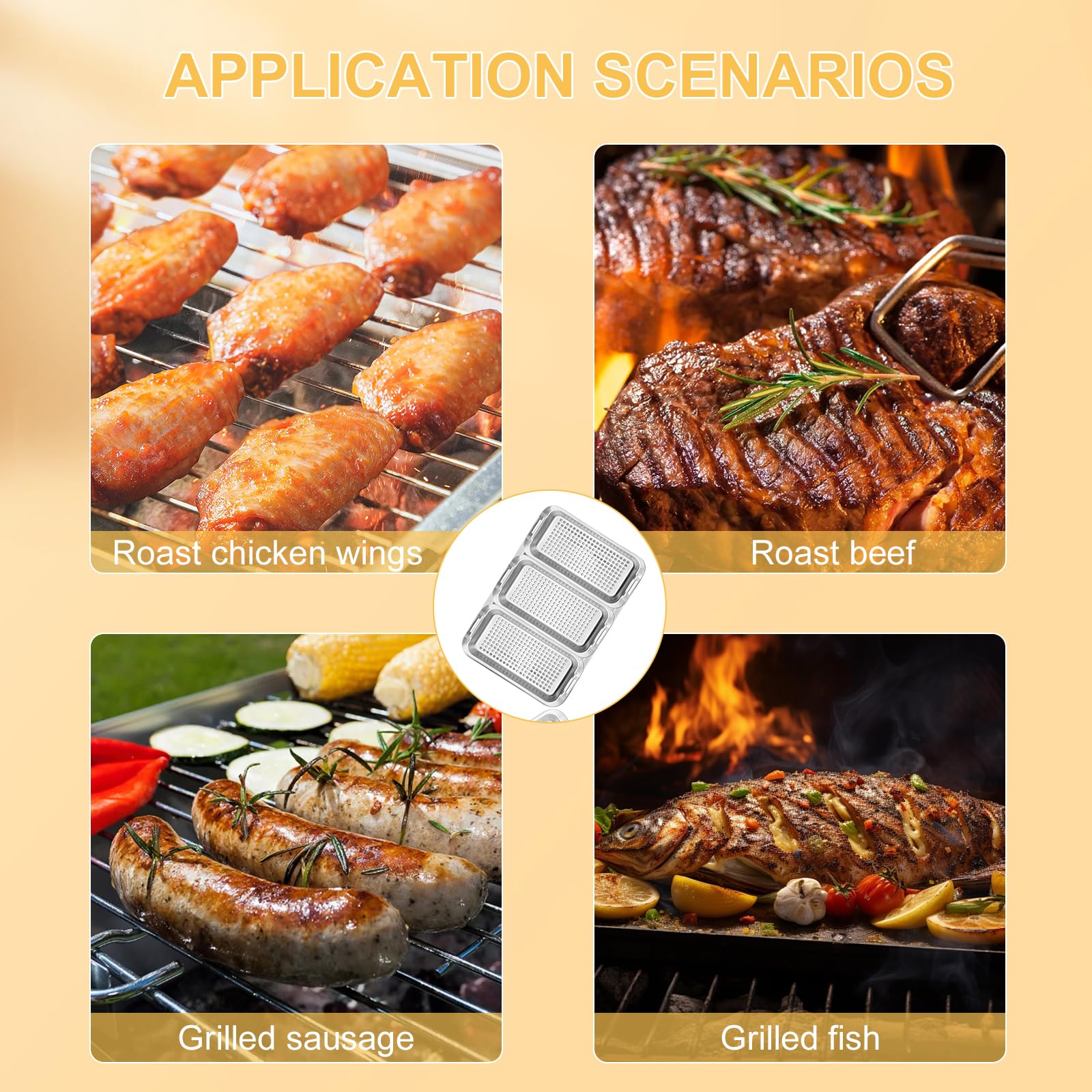 Zestaw koszy grillowych ze stali nierdzewnej, 3 kosze do grillowania z tacą do serwowania i uniwersalnym uchwytem, akcesoria do grillowania ryb, warzyw, mięsa, do grilla gazowego, grilla na