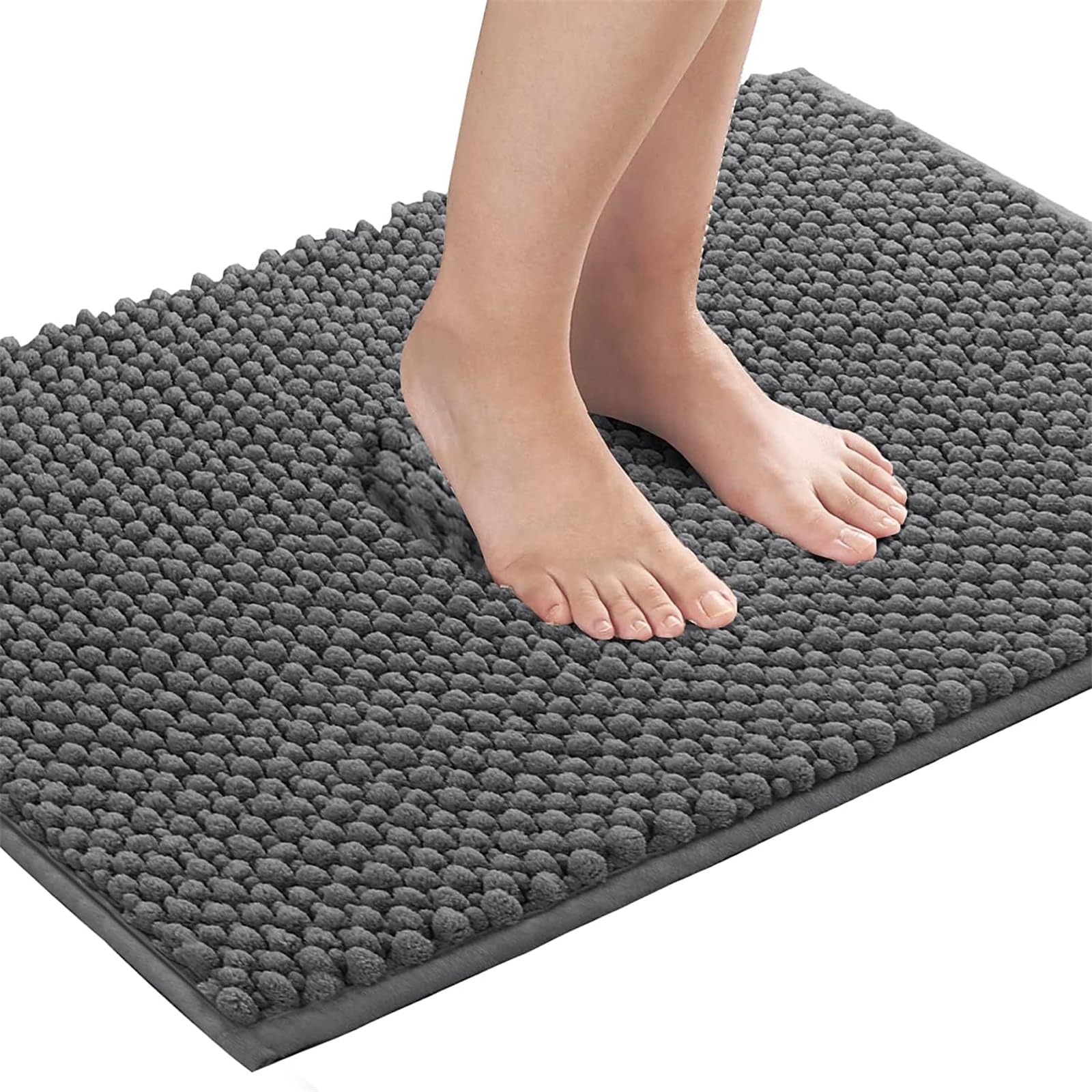 Alfombra de Baño Chenilla Alfombra Baño Microfibra Extra Suave y Absorbente Alfombra Antideslizante Alfombra de Ducha de Secado Rápido Lavable (Gris,150 x 50 cm)