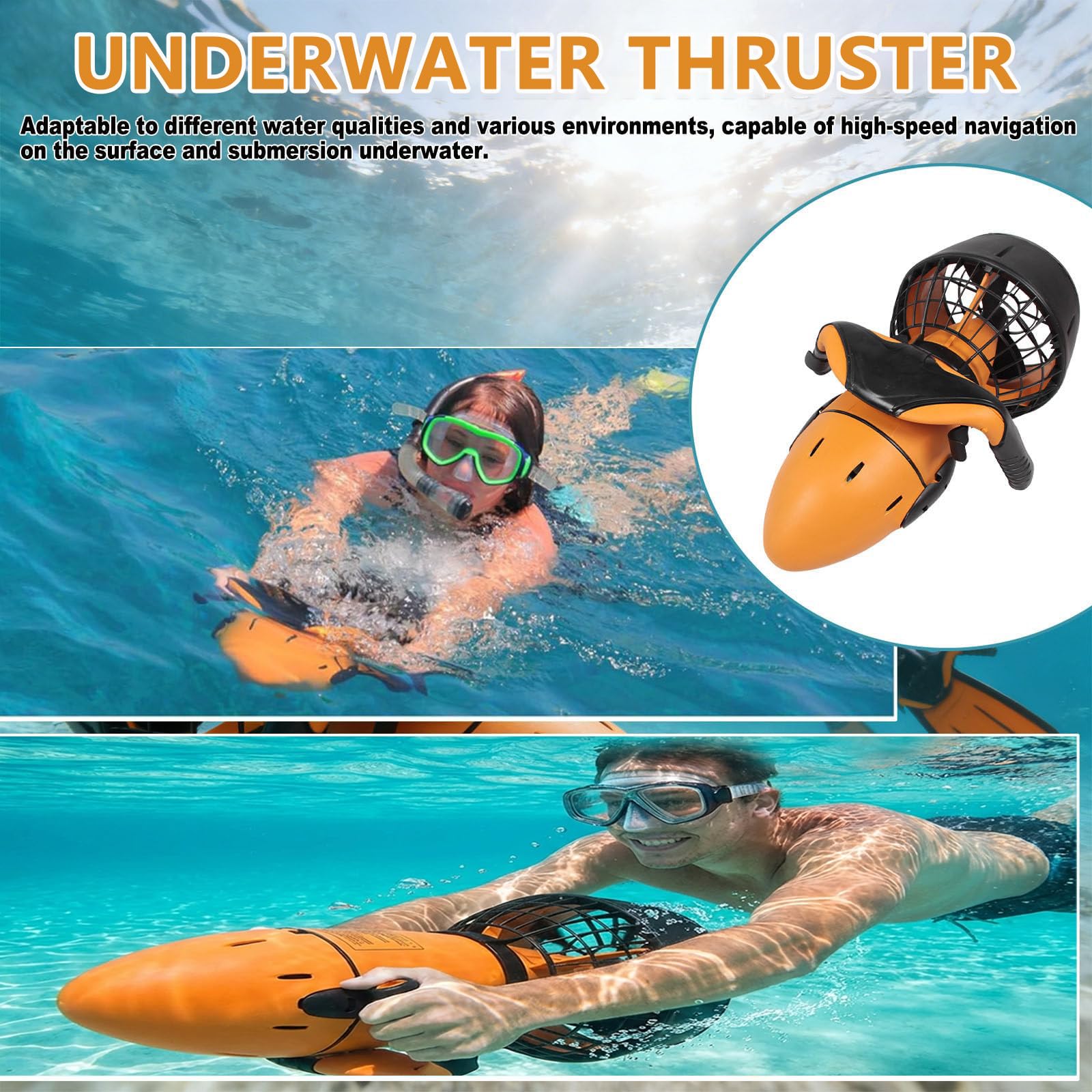 Monopattino subacqueo con Motore 500W, 22m di profondità Massima & Controllo velocità Variabile, per Piscina Immersioni Snorkeling Attrezzatura Sportiva 1Battery