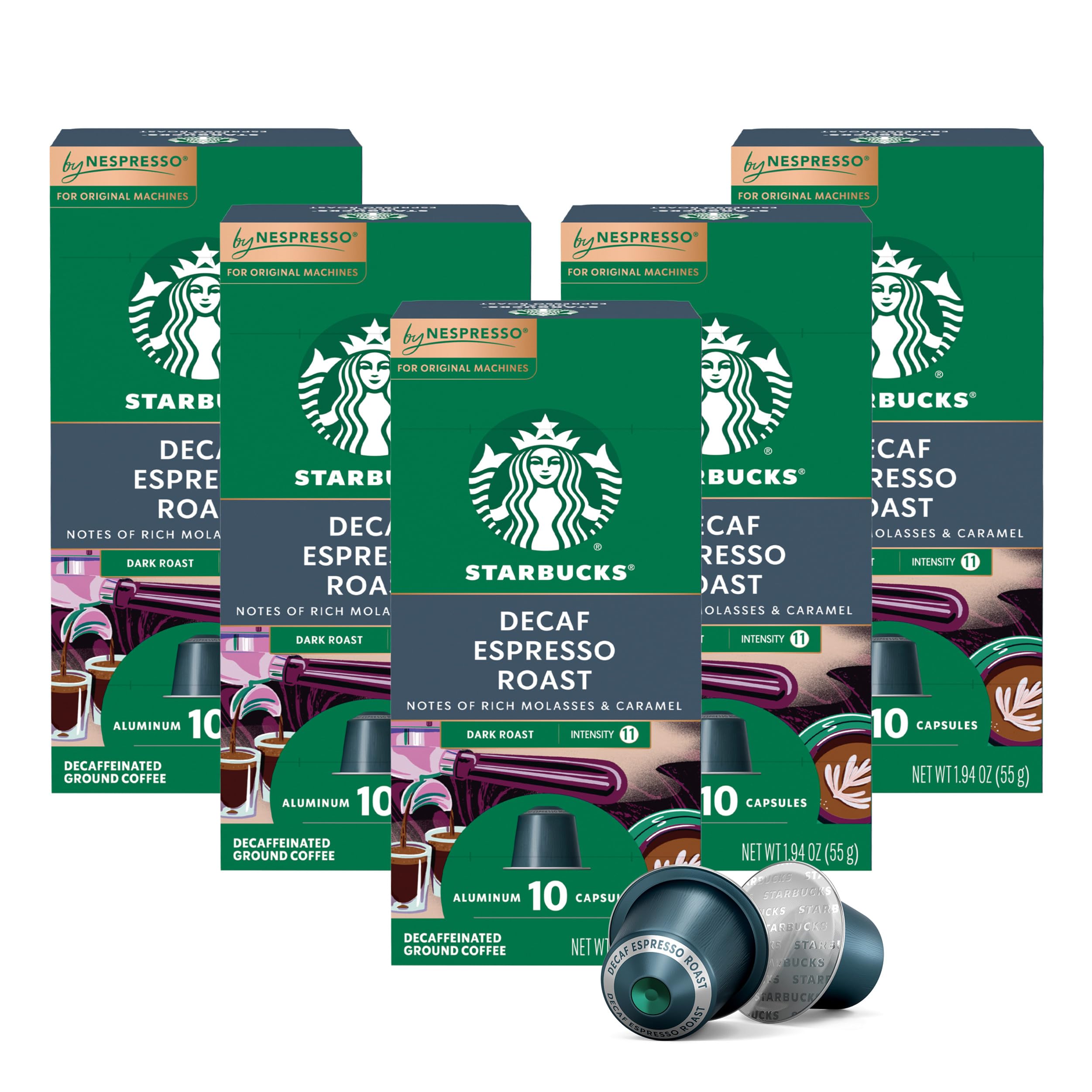 Starbucks by Nespresso Original, Decaf Espresso, Dark Roast, 50-count | Dark Roast Coffee Espresso Pods
