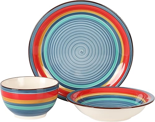 Miniatura 2 de Gibson Home Rainbow - Vajilla de cerámica de 12 piezas, color azul multicolor