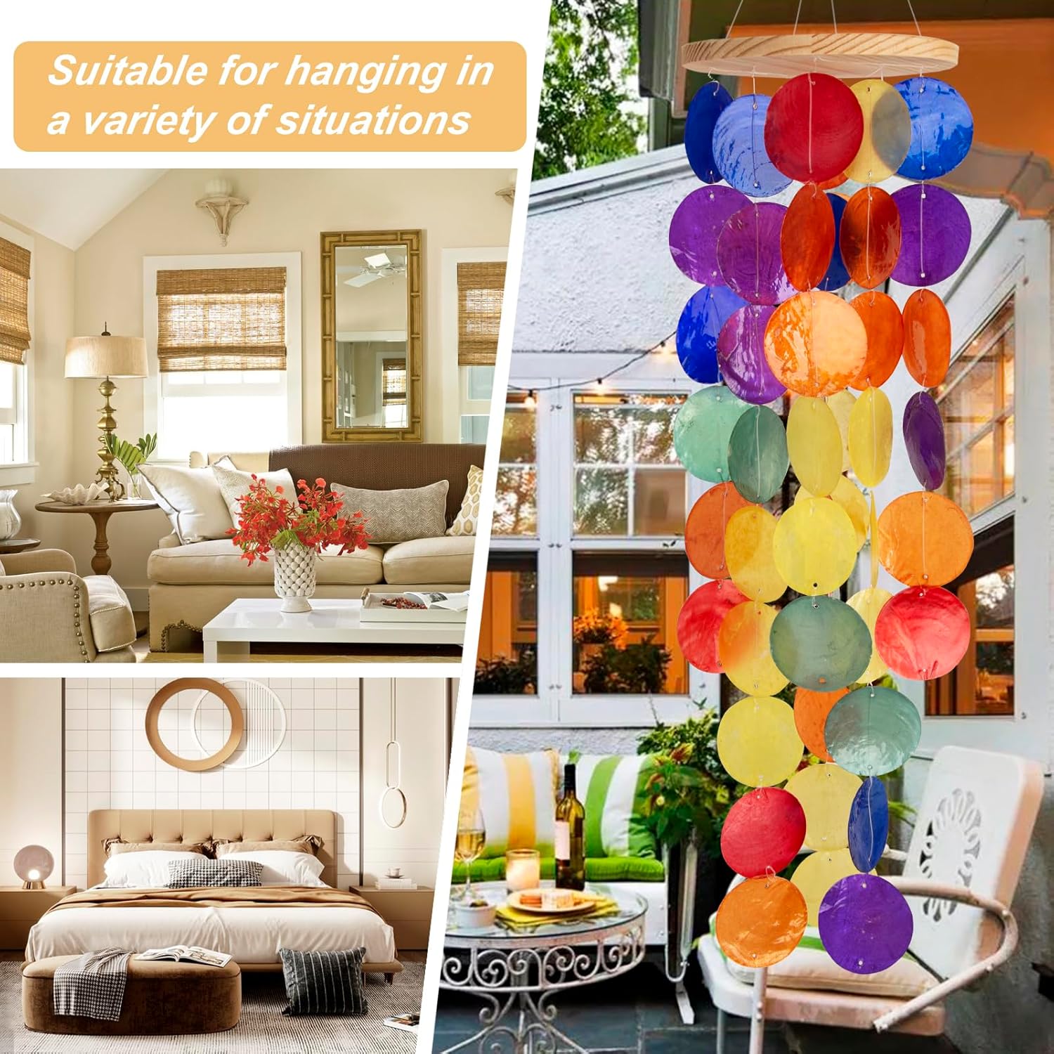 Wind Chimes for Outside - Handcrafted Rainbow Capiz Shells Windchime Coastal Style Decor for Indoor/Outdoors, Garden Decor, Great Gift for Women, Wind Chimes Lovers and More - Image 4