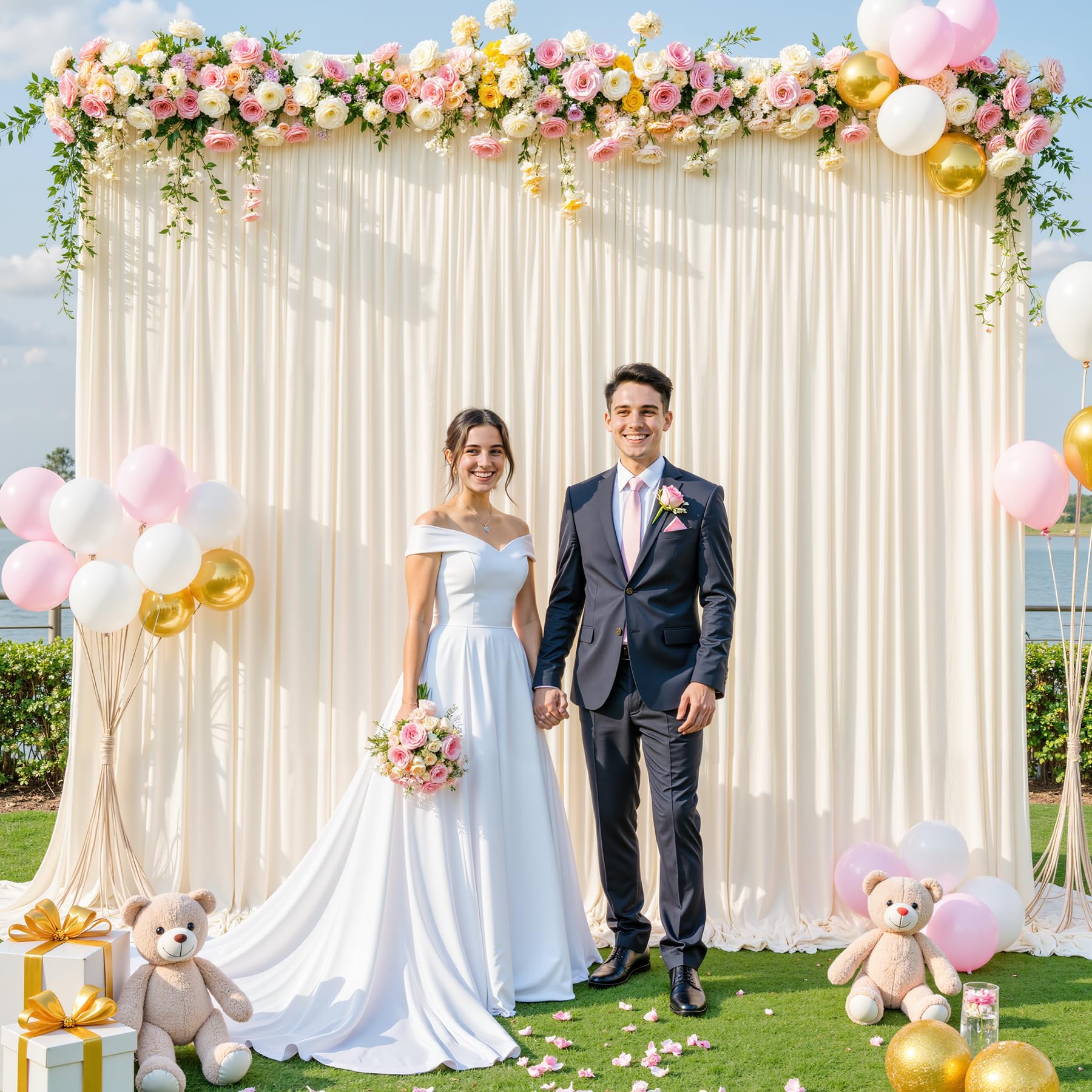 10x10 Champagne Backdrop Curtain for Parties Wedding Baby Shower Wrinkle Free Photo Curtains Backdrop Drapes Fabric Decoration for Bridal Shower 5ft x 10ft,2 Panels — view 2