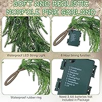 Vista 6 de Real Touch Norfolk - Guirnalda de pino sintético, guirnalda de Navidad artificial preiluminada, con luces LED blancas cálidas para Navidad