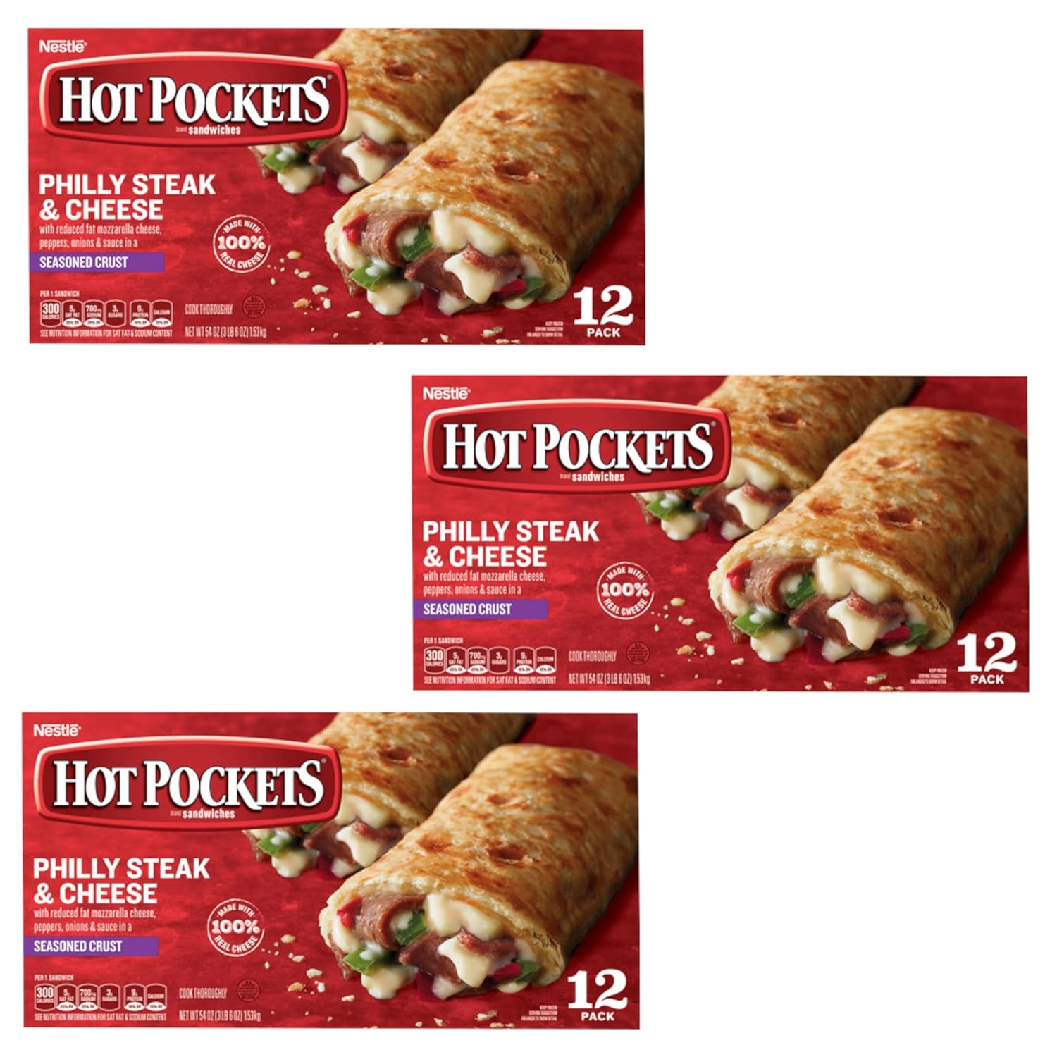 Hot Pockets Philly Steak & Cheese with Reduced Fat Mozzarella Cheese, Peppers, Onions and Sauce in a Seasoned Crust - Ready Set Gourmet Donate a Meal Program - 3 Pack (12ct. 4.5 oz Each)