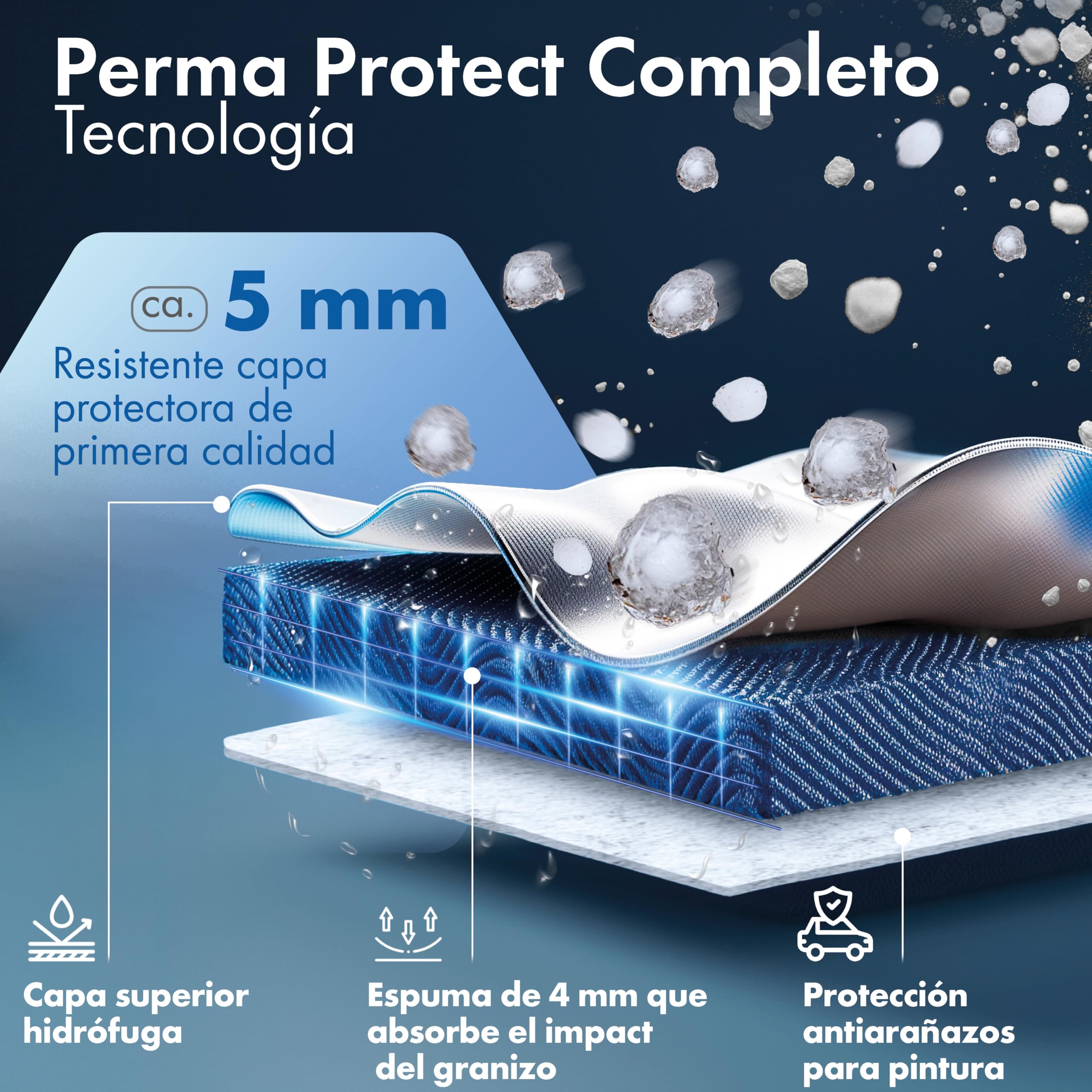 WALSER Lona de protección antigranizo para Coche Funda Repelente al Agua antigranizo, Certificado por TÜV Austria* Perma Protect Complete, Lona de protección Talla 7