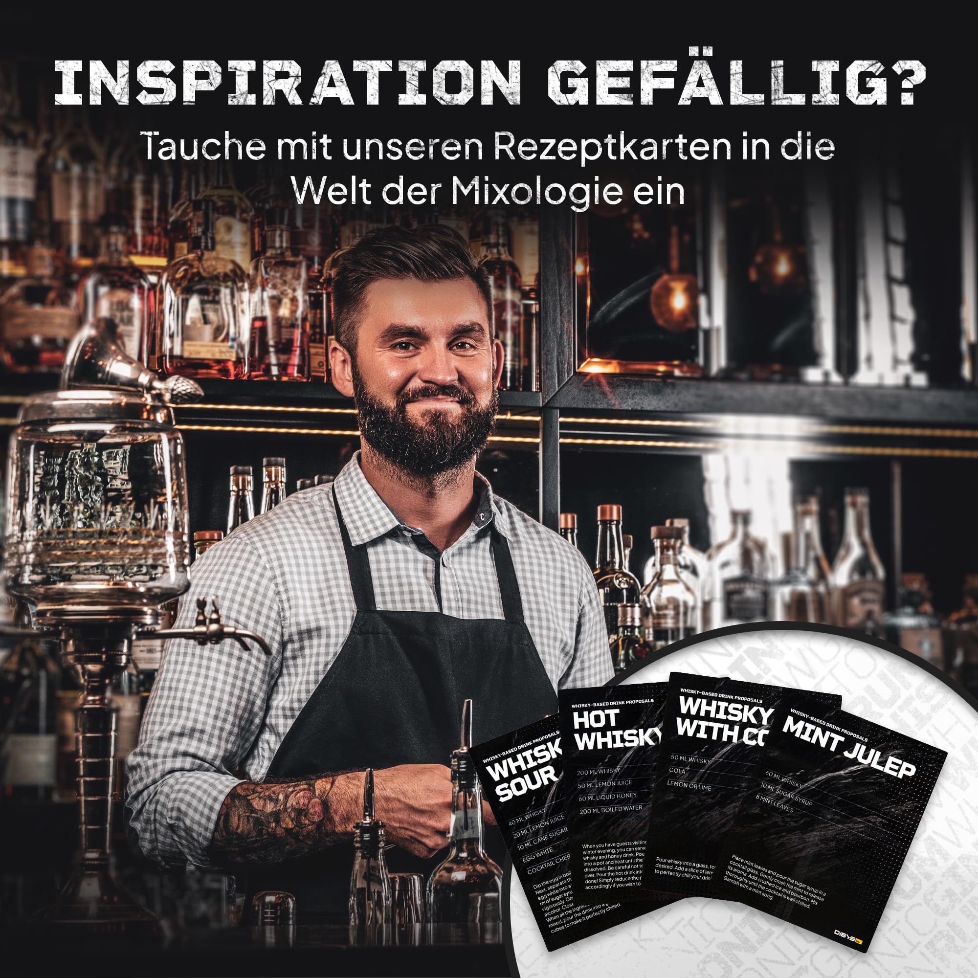 Whisky Set zum Selber Machen – Whiskey DIY Geschenkset für Männer mit 12 Botanicals | 3 Flaschen à 250ml, Eichenspäne aus Bourbon-Eiche | Vatertag Geburtstag Weihnachten | Handgefertigt EU | DIBYS