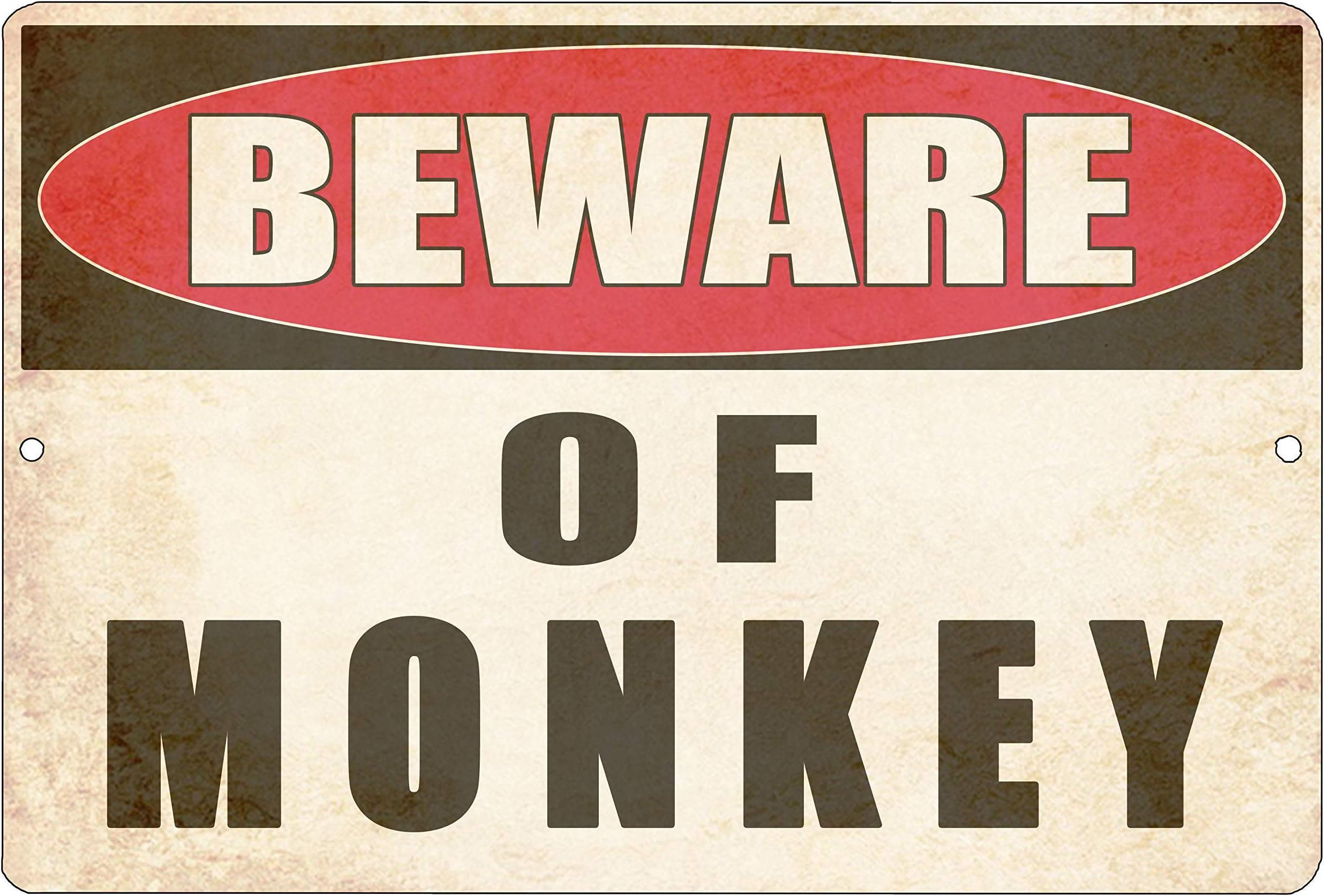 Rogue River Tactical Funny Sarcastic Metal Tin Sign Wall Decor Man Cave Bar Yard Wall Warning Beware of Monkey